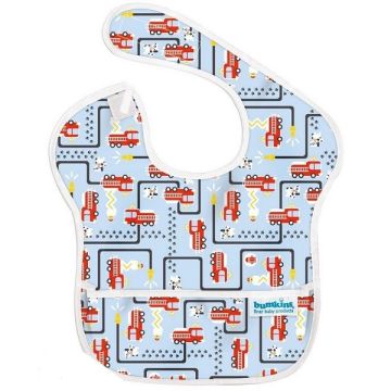  Munchkin Bumkins Αδιάβροχη Σαλιάρα Πλαστική με Αυτοκόλλητο SuperBib με Τσέπη Fire Engine για 6 m+ 1τμχ