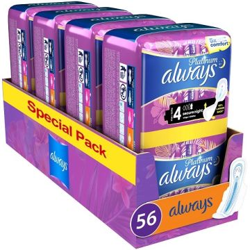 Always Promo Multi-Pack Platinum Secure Night Sanitary Towels with Wings Size 4, 56 Τεμάχια