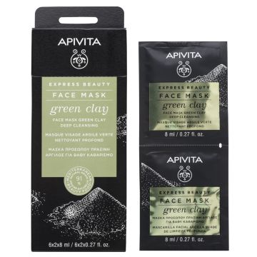 Apivita Express Beauty With Green Clay Μάσκα Προσώπου Για Βαθύ Καθαρισμό Με Πράσινη Άργιλο Για Λιπαρό/Μικτό Δέρμα 2x8ml