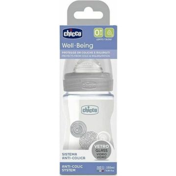 Chicco Μπιμπερό Γυάλινο Well Being UNISEX με Θηλή Σιλικόνης 150ML 0Μ+