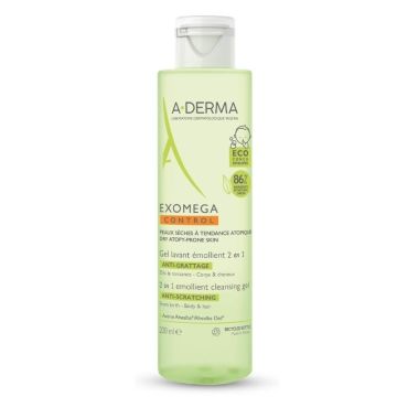 A-Derma Exomega Control Gel Lavant Emollient 2 en 1 Ενυδατικό Τζελ Καθαρισμού για Ατοπικό / Ξηρό Δέρμα για Σώμα & Μαλλιά, 200ml