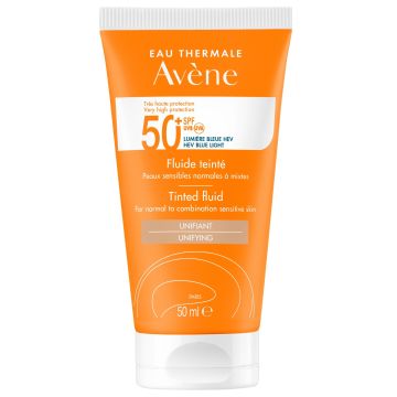 Avene Solaire Fluide Teintee SPF50+, Αντηλιακή Λεπτόρρευστη Κρέμα Προσώπου με Χρώμα για Μικτή/Λιπαρή επιδερμίδα, 50ml