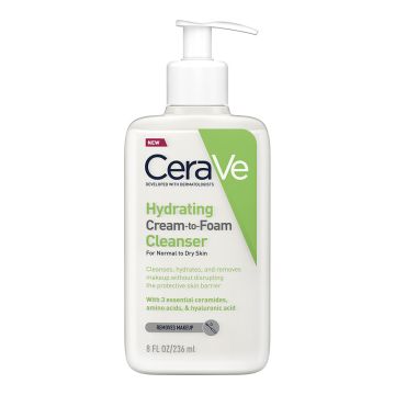 CeraVe Hydrating Cream-to-Foam Cleanser Ντεμακιγιάζ και Καθαριστικό Προσώπου που Αφρίζει με Υαλουρονικό Οξύ 236ml 