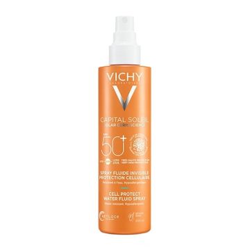 Vichy Capital Soleil Cell Protect Water Fluid Spray SPF50+ Αντηλιακό Γαλάκτωμα Προσώπου & Σώματος σε Σπρέι με Λεπτόρρευστη Υφή 200ml