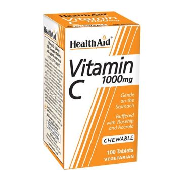 Health Aid Vitamin C 1000mg Μασώμενες Ταμπλέτες Βιταμίνης C με Αγριοτριανταφυλλιά & Ασερόλα 100tabs