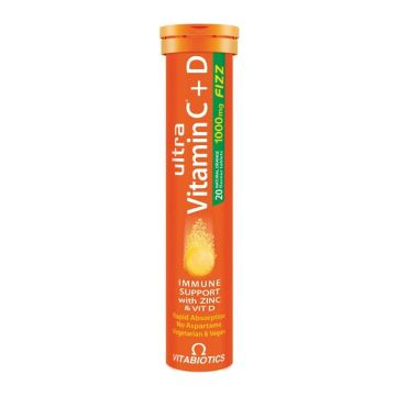 Vitabiotics Ultra Vitamin C+D & Zinc Βιταμίνη C+D & Ψευδάργυρος σε Ένα Δισκίο 1000mg C/400 IU D3, 20tabs