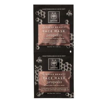 Apivita Express Beauty Propolis Face Μάσκα Προσώπου Για Νεανική Λιπαρή Επιδερμίδα Με Πρόπολη 2x8ml