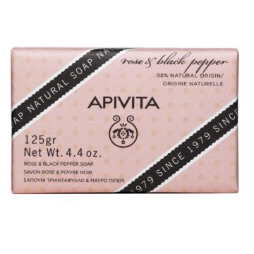 Apivita Natural Soap  with Rose & Black Pepper Φυσικό Σαπούνι με Τριαντάφυλλο & Μαύρο Πιπέρι, 125gr