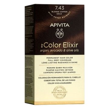Apivita My Color Elixir 7.43 Ξανθό Χάλκινο Μελί Κρέμα Βαφή Σε Σωληνάριο 50ml & Ενεργοποιητής Χρώματος 75ml