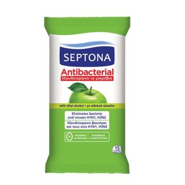 Septona Αντιβακτηριδιακά Μαντηλάκια Χεριών με Άρωμα Πράσινο Μήλο 15τμχ