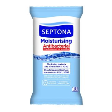 Septona Αντιβακτηριδιακά μαντηλάκια χεριών με ενυδατική δράση 15τμχ 