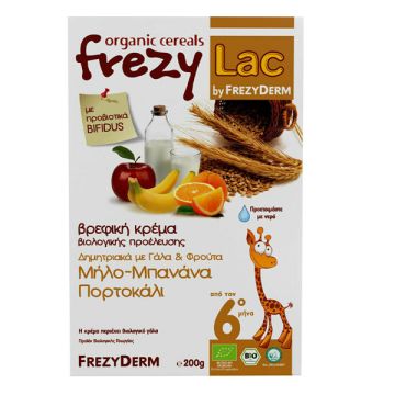 Βιολογική Βρεφική Κρέμα FREZYLAC Δημητριακών με Γάλα και Μήλο, Μπανάνα, Πορτοκάλι