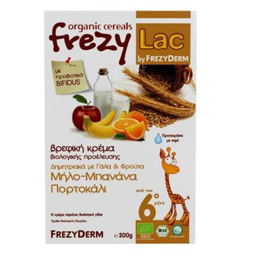 Βιολογική Βρεφική Κρέμα FREZYLAC Δημητριακών με Γάλα και Μήλο, Μπανάνα, Πορτοκάλι