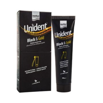 intermed Unident Black & Gold Toothpaste Λευκαντική Οδοντόπαστα με Μαύρη Χρώση Ειδικά Σχεδιασμένη για Καθημερινή Χρήση 100ml