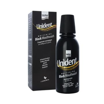 Intermed Unident Whitening Black Mouthwash Λευκαντικό Στοματικό Διάλυμα Με Ενεργό Άνθρακα 250ml