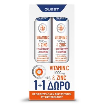 Quest  Αναβράζοντα Δισκία Vitamin C 1000mg & Zinc 2x20 Δισκία