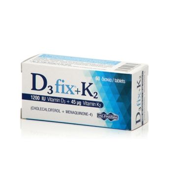 Unipharma D3 fix 1200IU + Κ2 45mcg Συμπλήρωμα Διατροφής, 60 tabs