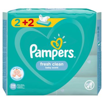 PAMPERS FRESH CLEAN ΜΩΡΟΜΑΝΤΗΛΑ, 2+2 x 52 ΜΩΡΟΜΑΝΤΗΛΑ, 208 ΤΜΧ