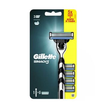 Gillette Mach3 Ανταλλακτικές Κεφαλές Ξυρίσματος 5τμχ + Δώρο Λαβή Ξυριστικής Μηχανής Mach3 1τμχ