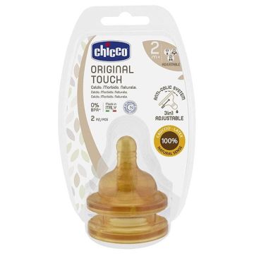 Chicco Original Touch Θηλή Καουτσούκ Κανονική Ροή 2-4m+ 2 τμχ
