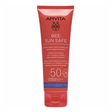 Apivita Bee Sun Safe Hydra Fresh Face + Body Milk Travel Size Ενυδατικό Αναζωογονητικό Γαλάκτωμα για Πρόσωπο & Σώμα Spf 50 100ml