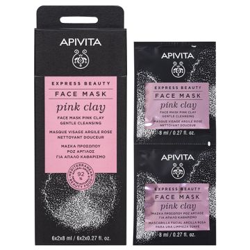 Apivita Express Beauty Pink Clay Μάσκα Για Απαλό Καθαρισμό Με Ροζ  Άργιλο Για Κανονικές/ Ξηρές Επιδερμίδες 2Χ8ml