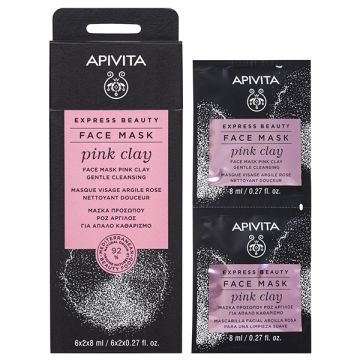 Apivita Express Beauty Pink Clay Μάσκα Για Απαλό Καθαρισμό Με Ροζ  Άργιλο Για Κανονικές/ Ξηρές Επιδερμίδες 2Χ8ml