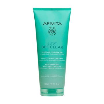 Apivita Just Bee Clear Gel Καθαρισμού - Εξυγιαίνει το Δέρμα με propolis AmC & φυτικό σαλικυλικό οξύ 200ml