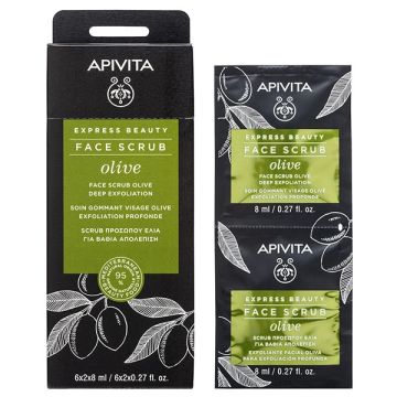 Apivita Express Beauty Face Scrub With Olive Προσώπου με ελιά για Βαθιά Απολέπιση, 2 x 8ml