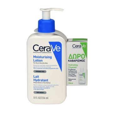 Cerave Moisturising Lotion Ενυδατικό Γαλάκτωμα Προσώπου και Σώματος με Ceramides και Υαλουρονικό Οξύ 236ml + ΔΩΡΟ Hydrating Cleanser 20ml