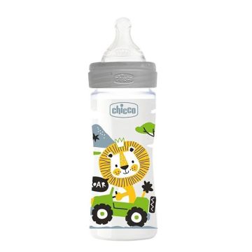 Chicco Well Being Πλαστικό Μπιμπερό με Θηλή Σιλικόνης Μέτριας Ροής Γκρι 2m+, 250ml