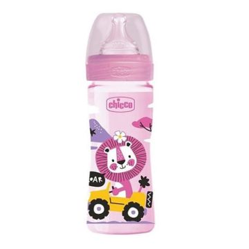Chicco Well Being Πλαστικό Μπιμπερό με Θηλή Σιλικόνης Μέτριας Ροής 2m+ Ρόζ 250ml 