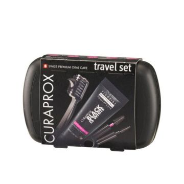 Curaprox Μαύρο Travel Set Οδοντόβουρτσα, Μεσοδόντιο Βουρτσάκι Duo-Holder & Οδοντόκρεμα Black is White