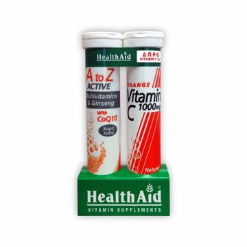 HEALTH AID A TO Z ACTIVE MULTIVITAMINS & GINSENG WITH Q10 20 ΑΝΑΒΡΑΖΟΝΤΑ ΔΙΣΚΙΑ & ΔΩΡΟ VITAMIN C 1000mg ΠΟΡΤΟΚΑΛΙ 20 ΑΝΑΒΡΑΖΟΝΤΑ ΔΙΣΚΙΑ