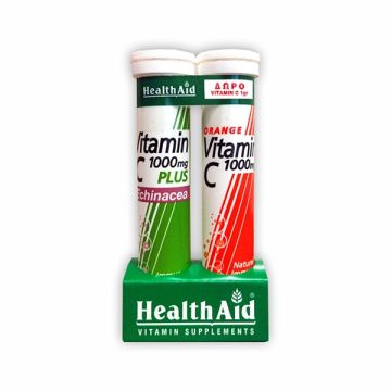HEALTH AID VITAMIN-C PLUS ECHINACEA 1000mg 20 ΑΝΑΒΡΑΖΟΝΤΑ ΔΙΣΚΙΑ & ΔΩΡΟ 20 ΑΝΑΒΡΑΖΟΝΤΑ ΔΙΣΚΙΑ VITAMIN C ΜΕ ΓΕΥΣΗ ΠΟΡΤΟΚΑΛΙ