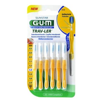 Gum Trav-ler 1514 Interdental Brush Μεσοδόντιο Βουρτσάκι 1.3mm Κίτρινο 6τμχ
