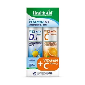 Health Aid Promo Vitamin D3 2000iu με Γεύση Πορτοκάλι & Vitamin C 1000mg 20 Αναβράζοντα Δισκία