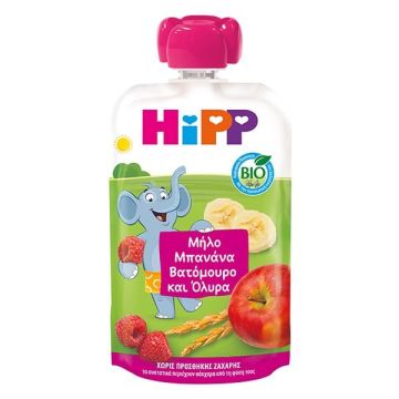 Hipp Hippis Φρουτοπολτός Μήλο, Μπανάνα, Βατόμουρα & Δημητριακά Ολικής Άλεσης, 100gr