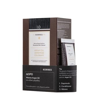 Korres Gift Set με Argan Oil Advanced Colorant 1.0 Βαφή Μαλλιών Μαύρο 50ml + Δώρο Μάσκα Argan Oil 40ml
