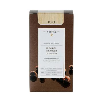 Korres Argan Oil Advanced Colorant 10.0 Ξανθό Πλατίνας Μόνιμη Βαφή Μαλλιών με Τεχνολογία Pigment Lock που κλειδώνει το Χρώμα