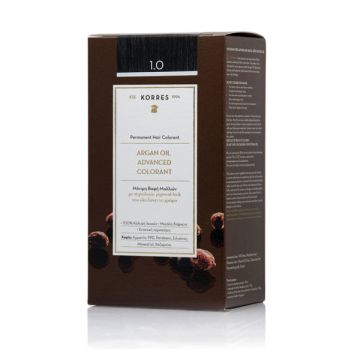 Korres Argan Oil Advanced Colorant 1.0 Μαύρο Φυσικό Μόνιμη Βαφή Μαλλιών με Τεχνολογία Pigment Lock που κλειδώνει το Χρώμα 145ml