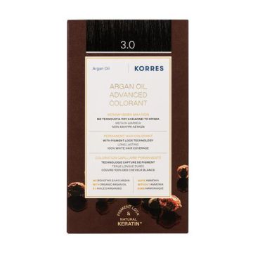Korres Argan Oil Advanced Colorant 3.0 Καστανό Σκούρο Μόνιμη Βαφή Μαλλιών με τεχνολογία Pigment-Lock που κλειδώνει το χρώμα 145ml