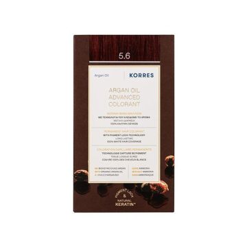 Korres Argan Oil Advanced Colorant 5.6 Καστανό Ανοιχτό Κόκκινο Μόνιμη Βαφή Μαλλιών με Τεχνολογία Pigment Lock που κλειδώνει το Χρώμα