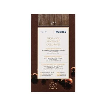 Korres Argan Oil Advanced Colorant 7.17 Βαφή Μαλλιών Ξανθό Σκούρο Μπεζ