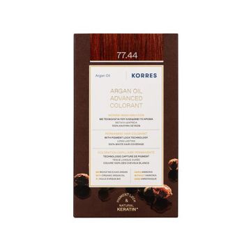 Korres Argan Oil Advanced Colorant 77.44 Ξανθό Έντονο Χάλκινο Μόνιμη Βαφή Μαλλιών με Τεχνολογία Pigment Lock που κλειδώνει το Χρώμα