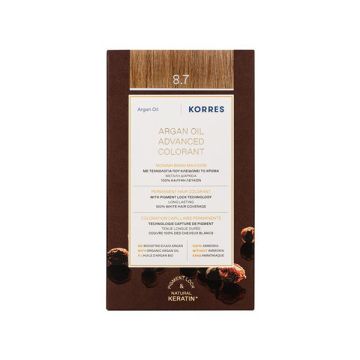 Korres Argan Oil Advanced Colorant 8.7 Καραμέλα Μόνιμη Βαφή Μαλλιών με Τεχνολογία Pigment Lock που κλειδώνει το Χρώμα