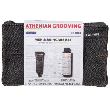 Korres Athenian Grooming Men's Skincare Set με Anti-Aging Multi-Defender Recipe 50ml & Barber's Face & Beard Cleanser 250ml & Νεσεσέρ