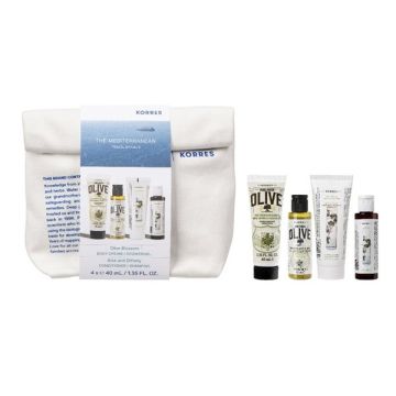 Korres The Mediterranean Travel Rituals, Κρέμα Σώματος & Αφρόλουτρο Άνθη Ελιάς + Σαμπουάν & Μαλακτική Κρέμα Αλόη & Δίκταμο 4x40ml