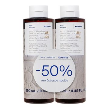 Korres Promo (-50% στο 2ο προϊόν) Αφρόλουτρο Mediterranean Vanilla Blossom 2x250ml 1σετ
