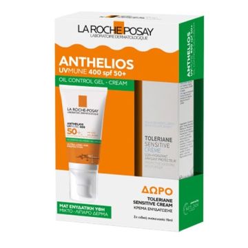La Roche-Posay Promo Anthelios UVMune 400 Spf50+ Oil Control Gel Cream 50ml + Toleriane Moisturiser Sensitive Cream 15ml